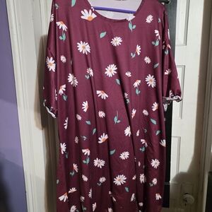 Source Unknown Burgundy Floral Pajama Dress